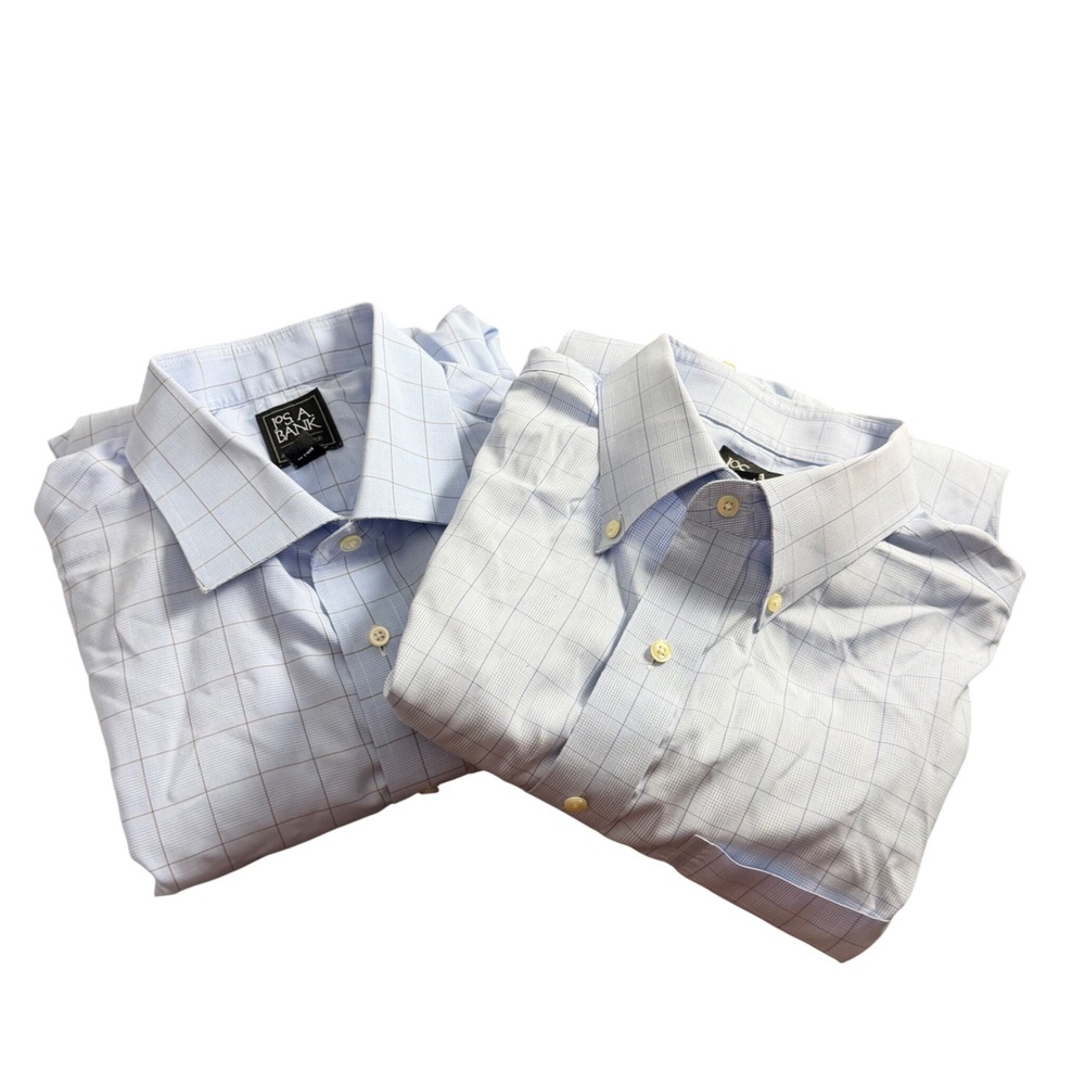 Jos. A. Bank Traveler Collection Blue Glen Plaid Shirt Mens 17-34 Button Down 2